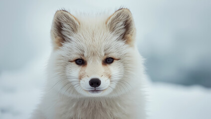 Fototapeta premium Arctic fox close up portrait winter fur calm gaze