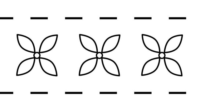 Minimalist line art flower pattern animation scrolling horizontally on white background.