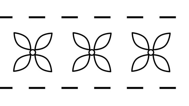 Minimalist line art flower pattern animation scrolling horizontally on white background.