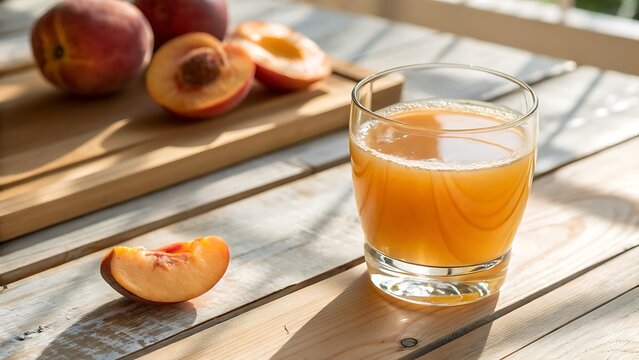 Glass of Sunny Peach and Apricot Nectar with Sliced Fruit