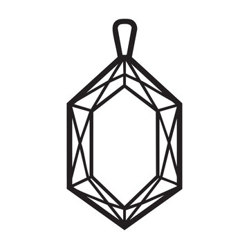A minimalist vector illustration of a faceted gemstone pendant with a simple black line outline