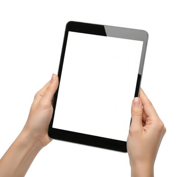 Hands holding tablet isolated on transparent background