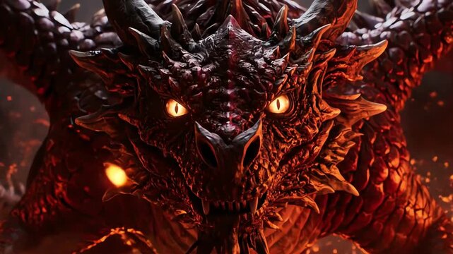 Fantasy dragon creature with glowing eyes.