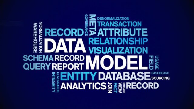 Data Model animated word cloud-text design animation tag kinetic typography seamless loop.