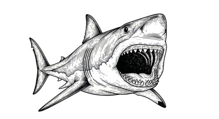 Fototapeta premium Aggressive Great White Shark Illustration with Open Mouth and Sharp Teeth