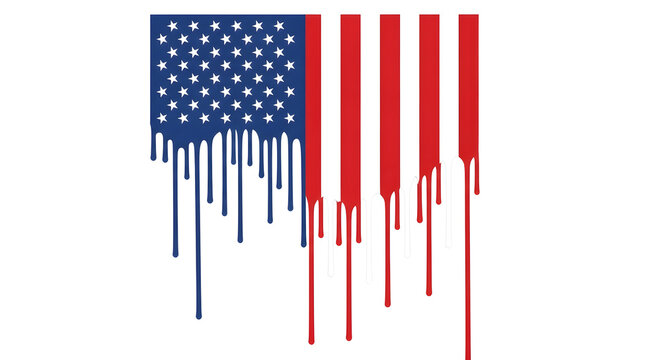 Dripping american flag design with melting paint effect on white background