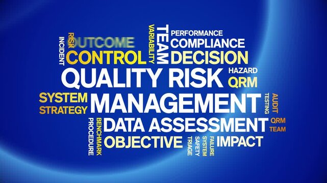 Quality Risk Management animated word cloud-text design animation tag kinetic typography seamless loop.
