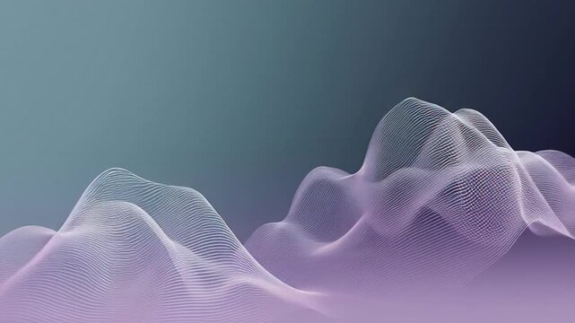 A minimal music-inspired line animation of a soft sinusoidal wave undulates gently.