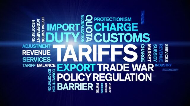 Tariffs animated word cloud-text design animation tag kinetic typography seamless loop.