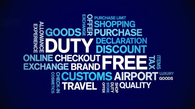 Duty Free animated word cloud-text design animation tag kinetic typography seamless loop.