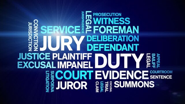 Jury Duty animated word cloud-text design animation tag kinetic typography seamless loop.