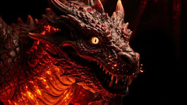 Dragon head with fire flames burning.