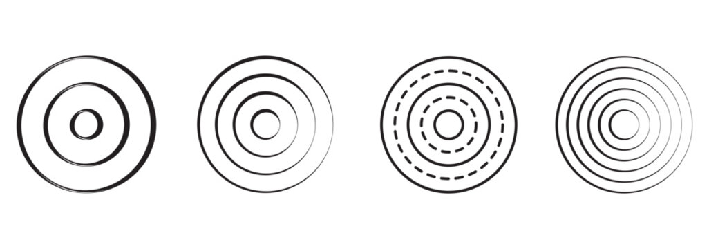 Dotted and dashed round sound wave collection. Abstract concentric circles.eps 10.