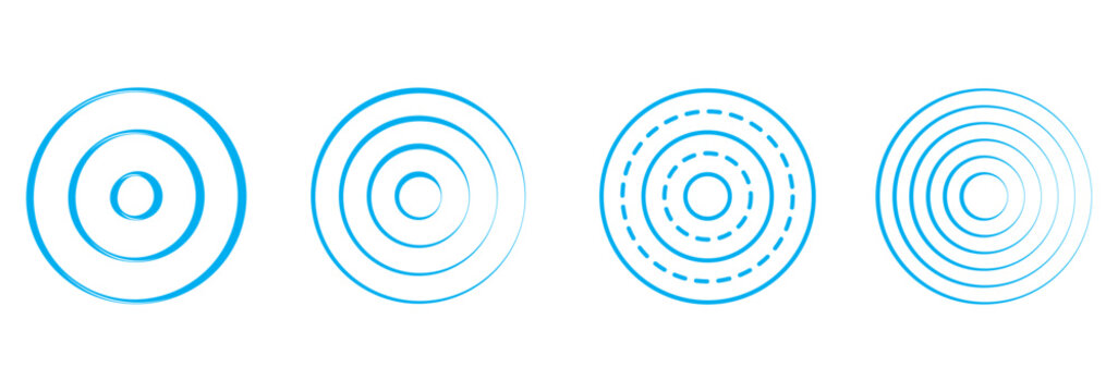 Dotted and dashed round sound wave collection. Abstract concentric circles.eps 10.