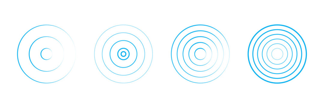 Concentric circle pattern with radial dotted rings. Sonar or sound wave rings collection. 