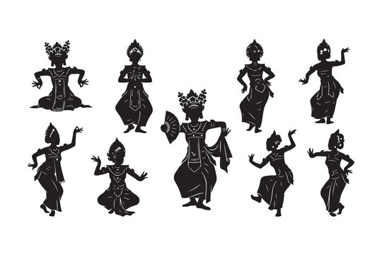 balinese dancer group dancing silhouette