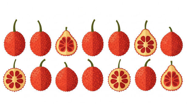 Gac Fruit Seamless Style Pattern Vector with Tropical Exotic Fruits in Flat Design on White Background