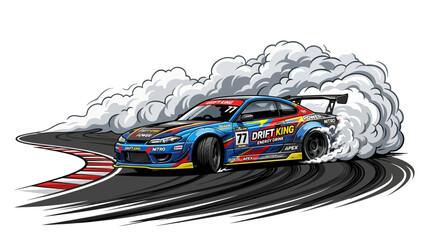 Dynamic drifting car illustration with smoke trails on a race track © Satya