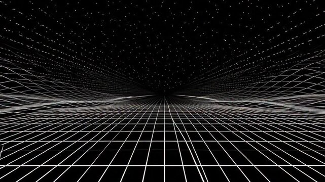 A futuristic minimal tech-inspired geometric music animation with square outlines evolves in a 4K digital environment.