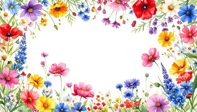 A vibrant floral border on a white background