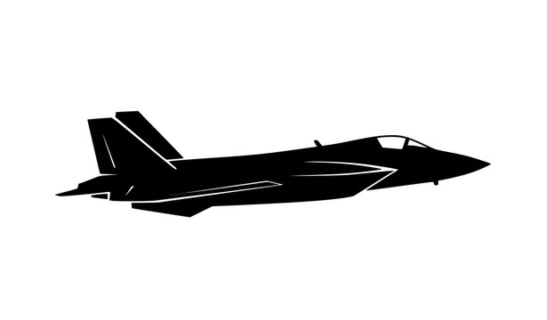 Stealth fighter jet silhouette vector military aircraft side profile isolated on white background