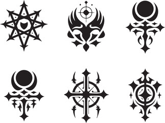 Fototapeta premium Collection of six unique black and white symbolic tattoos