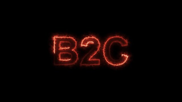 Business to Consumer B2 C Neon Sign on Black Background glowing letters red neon
