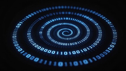 Naklejka premium Futuristic blue digital binary code spiral tunnel glowing data stream abstract cybersecurity concept 3D rendering artificial intelligence background encryption network,detail