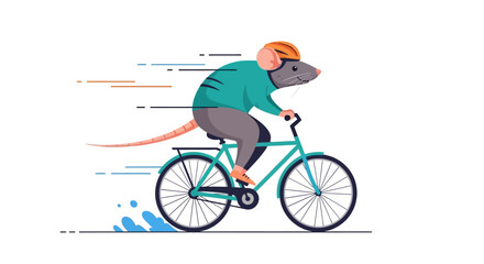 Fototapeta premium Mouse Riding Bicycle Fast Motion. Vector Illustrations. EPS Editable