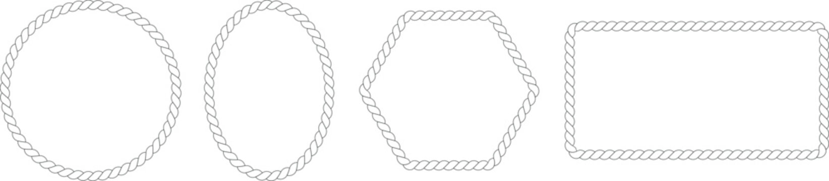 Four distinct rope borders including circular, oval, hexagonal, and rectangular shapes on a clean white background