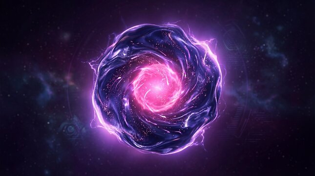  Navy violet glowing bright pink sphere dark purple shimmering energy orb liquid particles magical plasma dark background futuristic gradient core cosmic sci fi visual luminous depth atmosphere digita