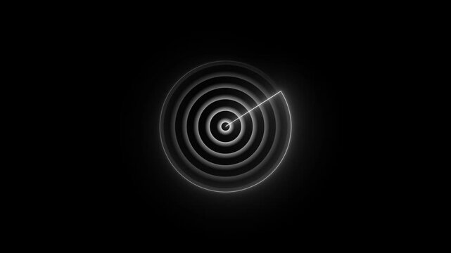 Glowing neon line ship radar and plane radar icon animation. Neon white radio waves concept location searching on black background. 4k video	
