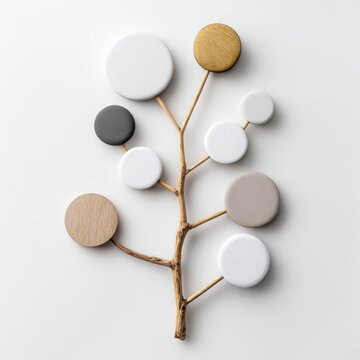 Elegant Home Decor: Modern Wood and Painted Circle Branch on White Surface