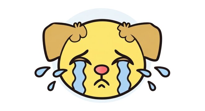 Crying Cartoon Dog Face with Tears.