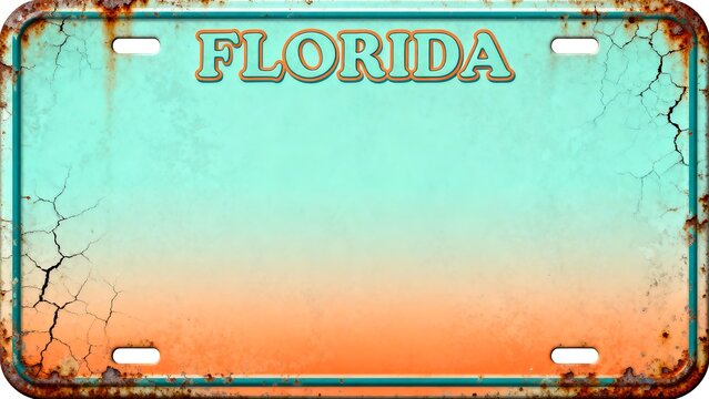 Florida state license plate colorful retro classic car tag design