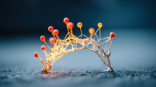 Abstract Crown of Light: Delicate Structure with Glowing Red Orbs