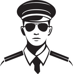 Obraz premium Hand Drawn Male Pilot Black and White Avatar Illustration in Minimal Line Art Style Design