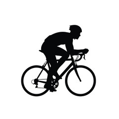 Obraz premium Silhouette Cyclist Riding Bicycle, Isolated on White Background, Simple Illustration