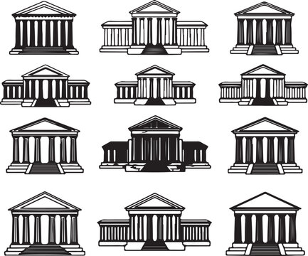 Collection of black and white neoclassical building with columns and pediments architecture government