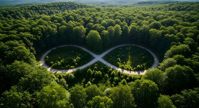 World environment day aerial view of lush forest with infinity road