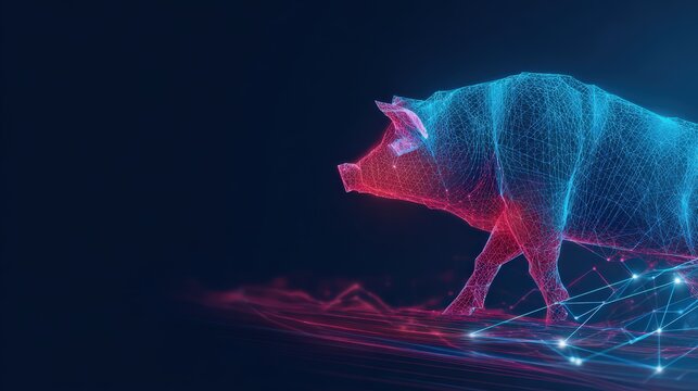 A neon bull representing the stock market, glowing against a dark backdrop, symbolizing growth and bullish trends. ..Created with Generative AI, not depicting real subjects.
