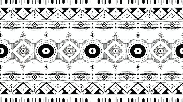 Black and white geometric pattern with circles and triangles  seamless design element