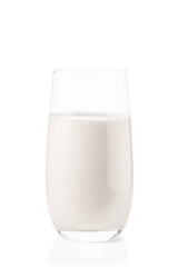 Glass glass of white milk on a pure white background isolate vertical photo