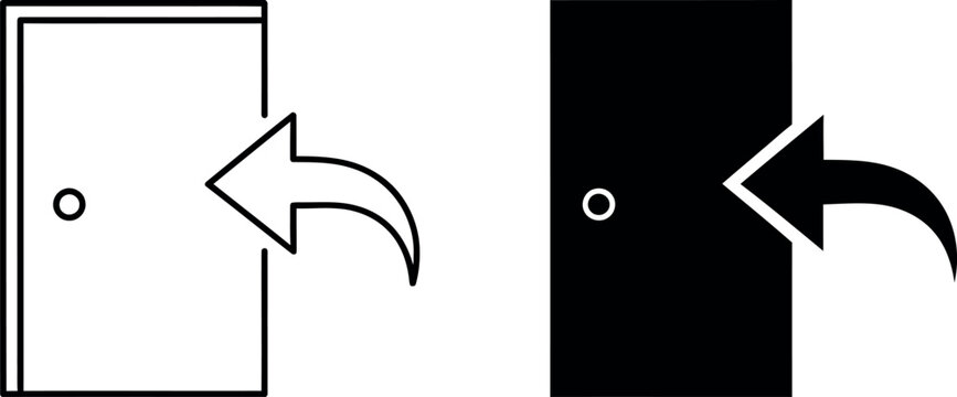 Black and White Return Door Illustration Entrance and Exit Icon Set