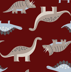Cute dinosaur seamless pattern with triceratops and brontosaurus © Md