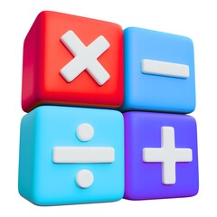 Obraz premium Colorful mathematical operation blocks multiplication division addition subtraction isolated