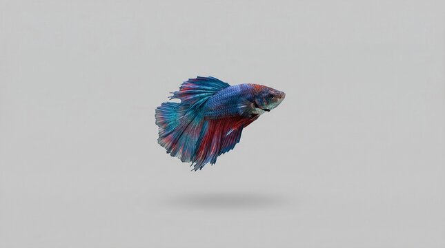 Colorful Betta Fish Floating on Clean Minimal Background