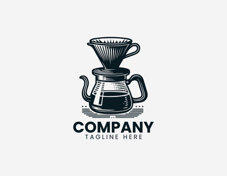 Pour over coffee dripper and server black vector logo illustration isolated on white background