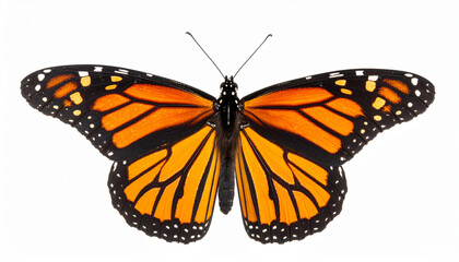 Obraz premium A monarch butterfly with orange and black wings spreads its wings against a white background illustration