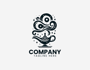 Obraz premium Magic genie lamp with mystical smoke in clean modern fantasy vector illustration style